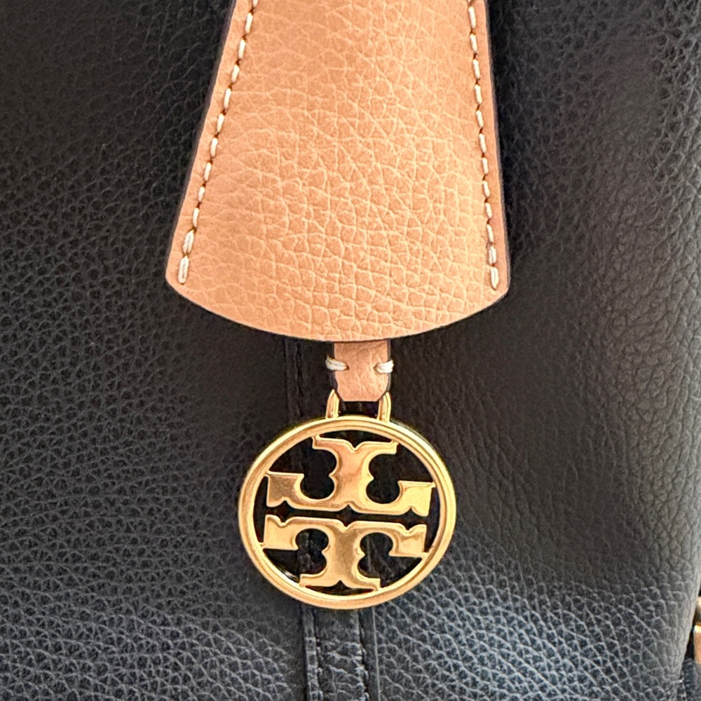 Tory Burch Black Leather Satchel with Tan Accent Tag - Picture 3 of 8